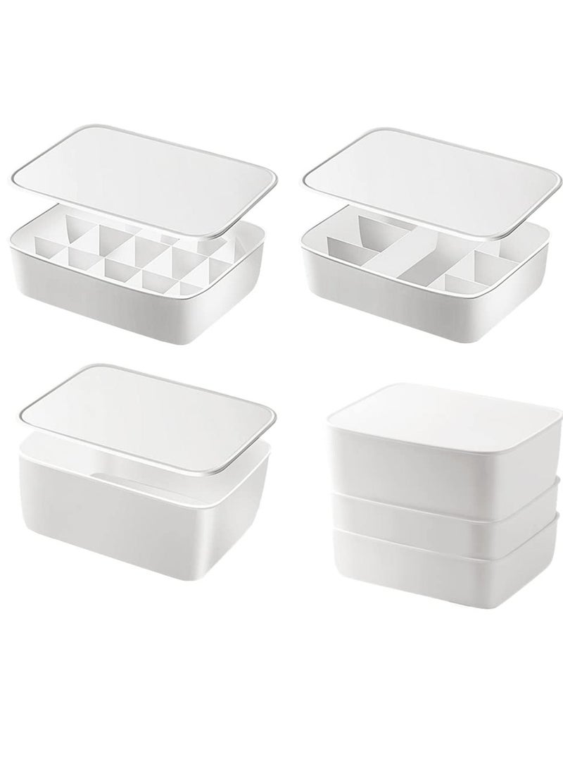 Bukela 3 Sets Underwear Bra Sock Organizer Boxes With 3 Lids, Underwear Sock Storage Boxes Dividers, Plastics Drawer Cabinet Closet Organizers Storage Boxes(1+7+15 Cell, Tender white）  - Image 1