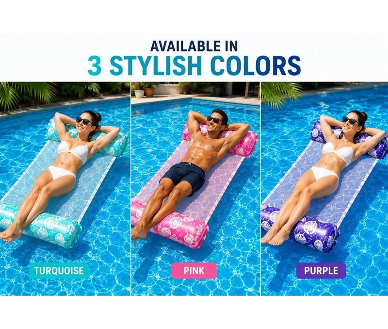 Mesh Pool Lounge Chair with Inflatable Headrest and Footrest, Breathable Floating Water Hammock for Swimming Pool, Beach and Summer Vacation - Image 5