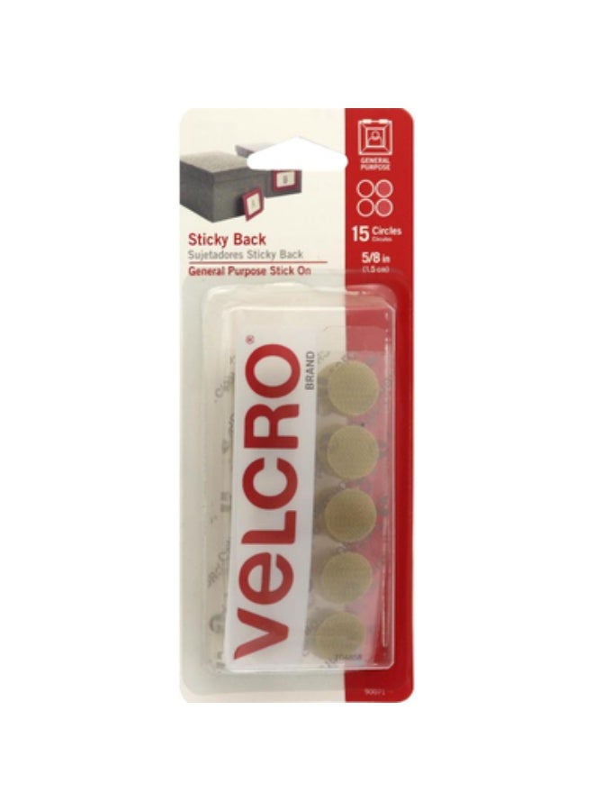 Velcro Sticky Back Adhesive Back Fastener Round5/8"Beige - Image 1