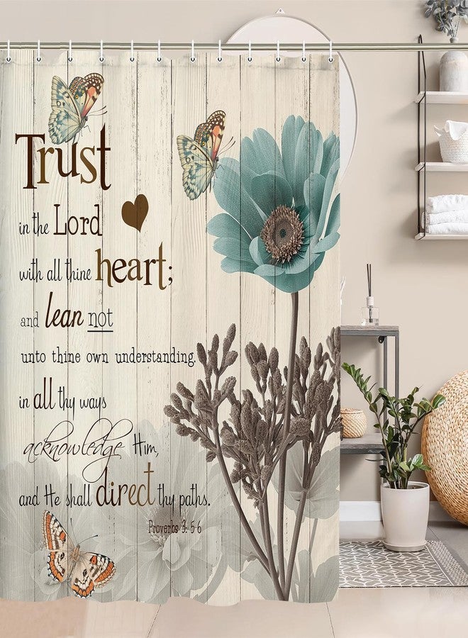 Bzhilja Rustic Elegant Teal Tulip Shower Curtain, Bible Verse Inspirational Motivational Quote Fabric Shower Curtain Set, Polyester Vintage Farmhouse Floral Bathroom Accessory with Hook 69x70Inch, Beige - Image 4