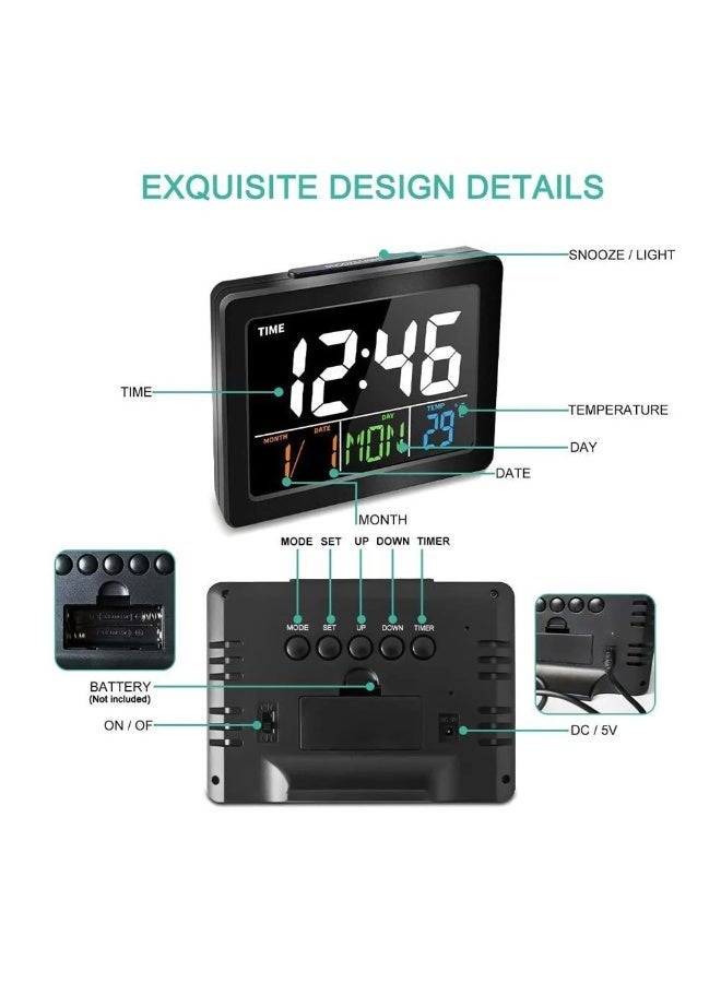 كروني Crony Gh-2000 Large Screen Led Digital Alarm Clock With Date & Temperature Display, Electronic Bedside Clock In White - Image 4