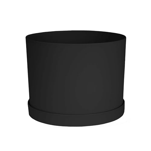 Bloem Mathers 6" Black Round Modern Resin Garden Planter Pot with Drainage Holes and Removable Saucer Tray Included - Image 1
