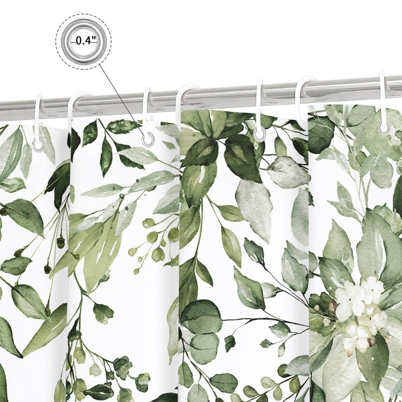 Gibelle Olive Green Eucalyptus Shower Curtain, Watercolor Plant Leaves with Floral Bathroom Shower Curtain Set with Hooks, 72x72 - Image 5