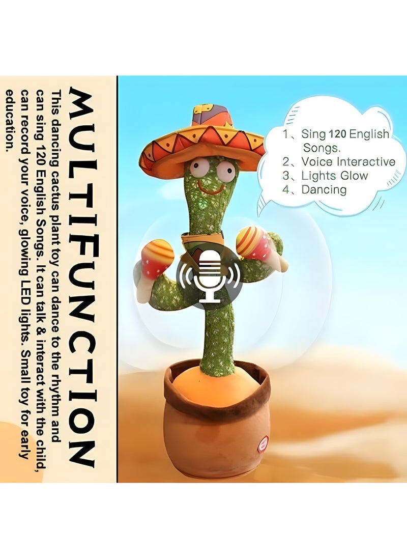 MAGIC VAULT Dancing Cactus Mimic Plush Toy Mexican, 120 English Songs, Playback Talking, Sings, LED light, Shakes, Record Voice for all ages  - Image 4