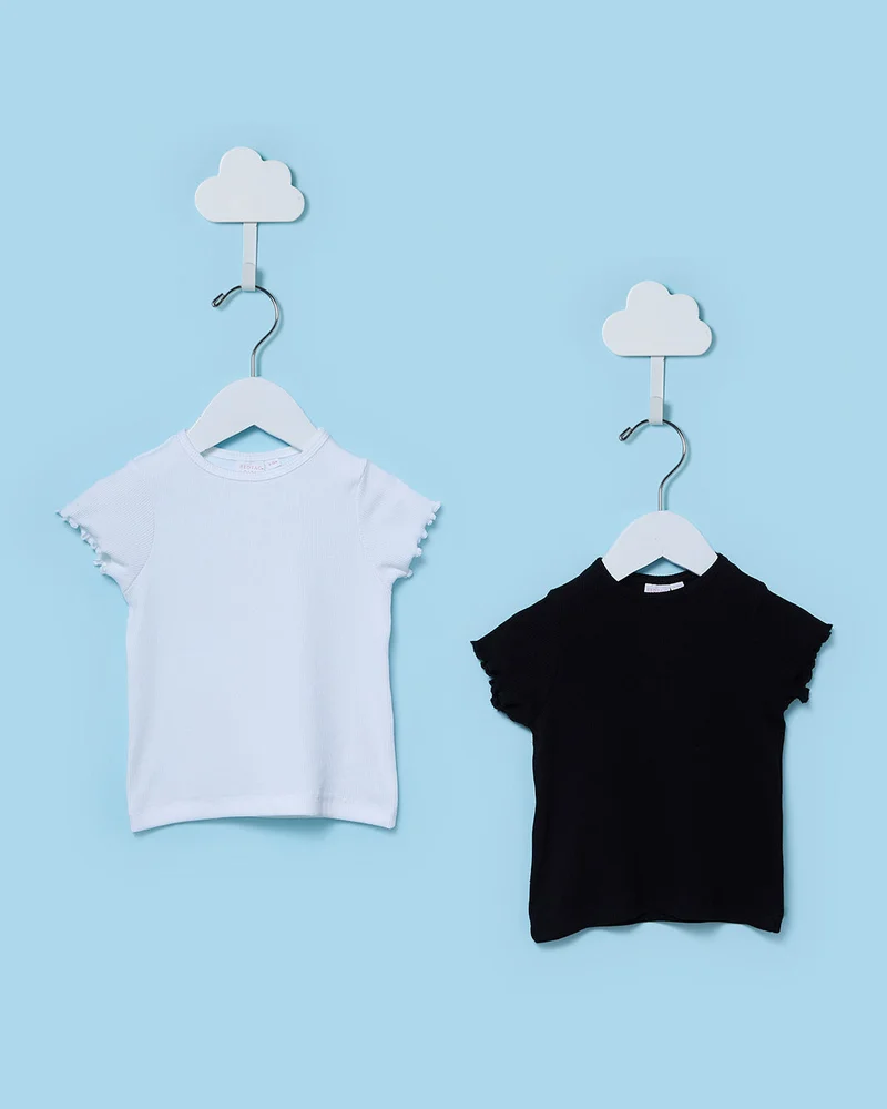 Redtag Infant Girls Assorted And Rib T-Shirt