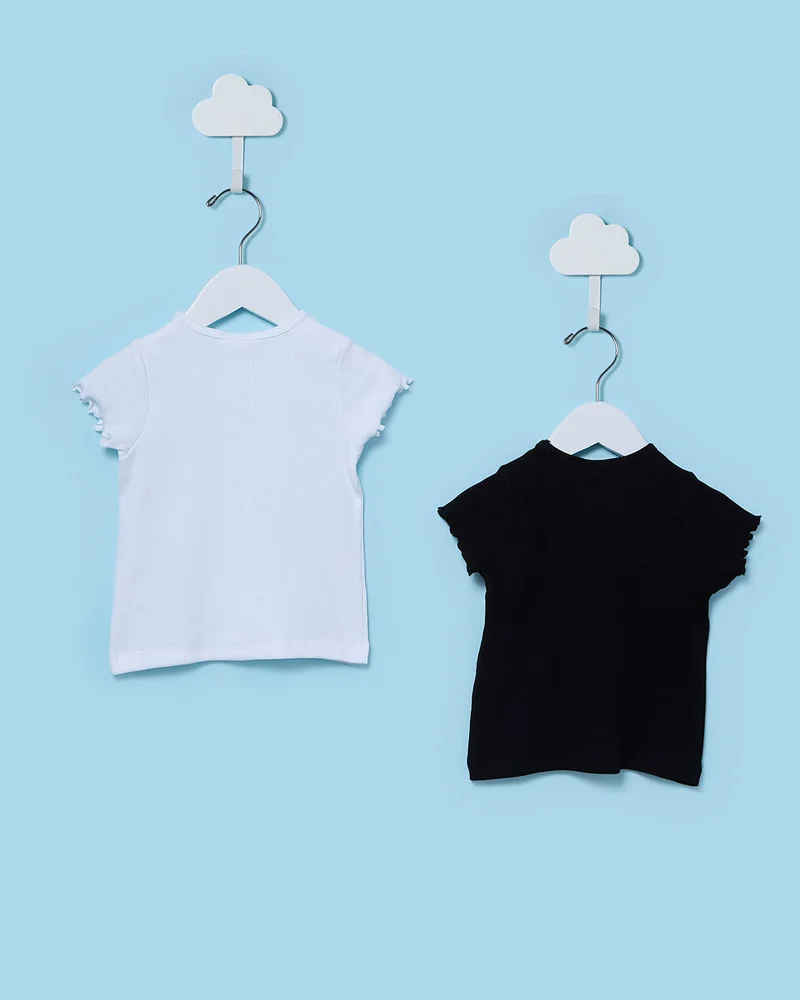 Redtag Infant Girls Assorted And Rib T-Shirt