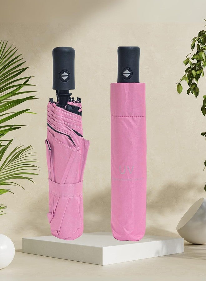 FABINALIV Pink Solid Auto ON/OFF Waterproof Automatic Compact Umbrella (FLUB-1035-Pink) - Image 2