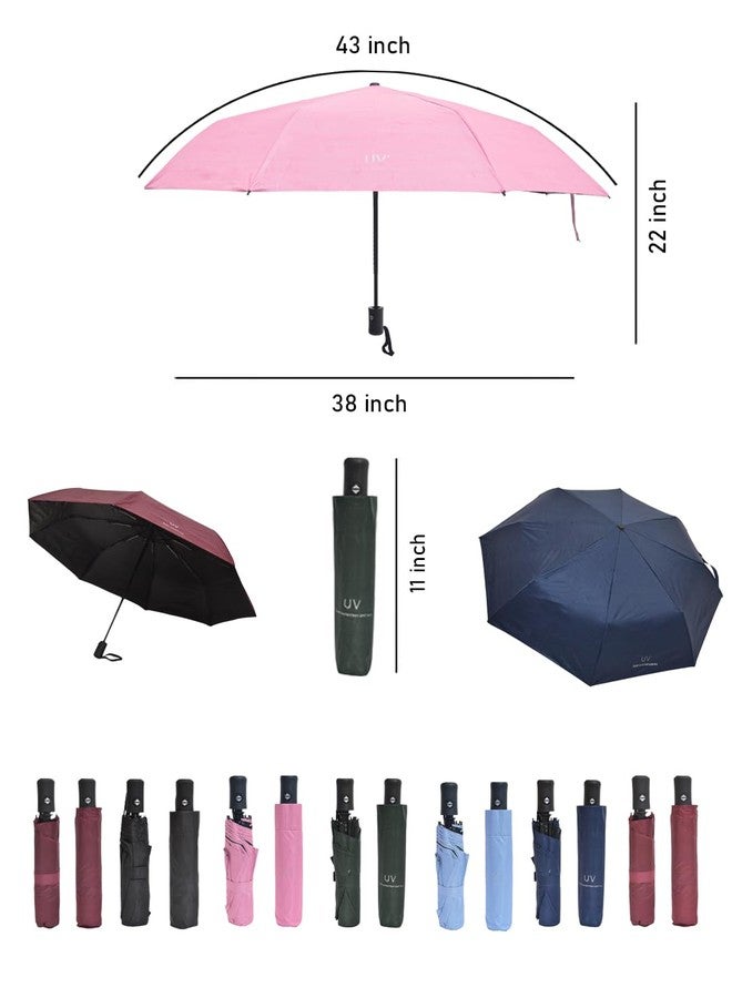 FABINALIV Pink Solid Auto ON/OFF Waterproof Automatic Compact Umbrella (FLUB-1035-Pink) - Image 5
