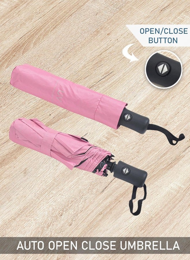 FABINALIV Pink Solid Auto ON/OFF Waterproof Automatic Compact Umbrella (FLUB-1035-Pink) - Image 3