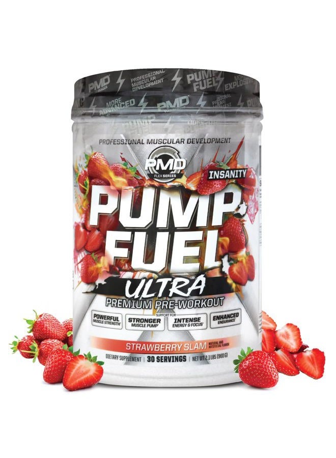 PMD Sports Pump Fuel Ultra Insanity - Premium Pre Workout Powder & Muscle Pump, Intense Energy, Focus, Endurance & Recovery - Premium Creatine, Arginine & Beta Alanine, Strawberry Slam (30 Servings) - Image 1