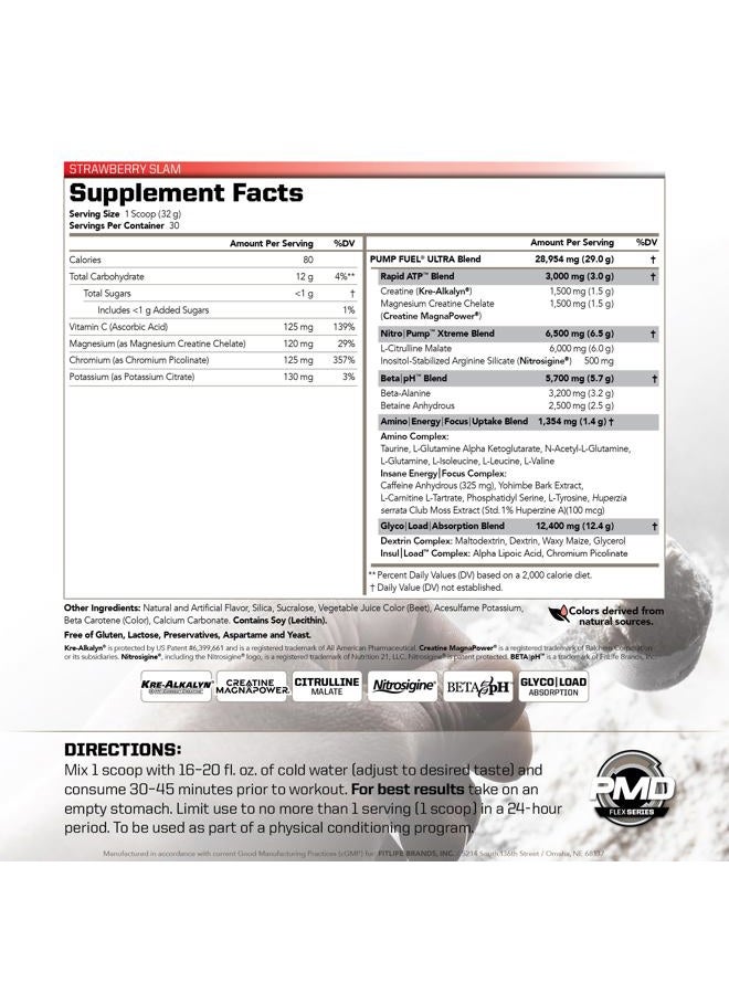 PMD Sports Pump Fuel Ultra Insanity - Premium Pre Workout Powder & Muscle Pump, Intense Energy, Focus, Endurance & Recovery - Premium Creatine, Arginine & Beta Alanine, Strawberry Slam (30 Servings) - Image 2