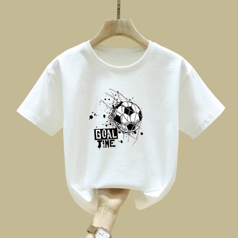 2437# Boys' Short-Sleeved T-Shirt Children'S Wear Pure Cotton Middle And Big Children'S Boys' Fried Street Fashionable Children'S Top - Image 3