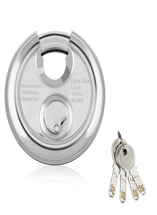 هانومكس قفل Hanumex® 90 مم، مزود بتقنية مفاتيح Ultra Keys المتطورة، قرص أمان، 14 دبوس، دقة متناهية، مصنوع من الفولاذ المقاوم للصدأ، قفل باب، قفل مصراع، 4 مفاتيح أصلية مرفقة في عبوة القفل. - Image 1