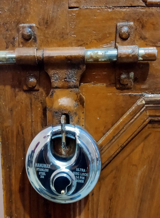 هانومكس قفل Hanumex® 90 مم، مزود بتقنية مفاتيح Ultra Keys المتطورة، قرص أمان، 14 دبوس، دقة متناهية، مصنوع من الفولاذ المقاوم للصدأ، قفل باب، قفل مصراع، 4 مفاتيح أصلية مرفقة في عبوة القفل. - Image 5