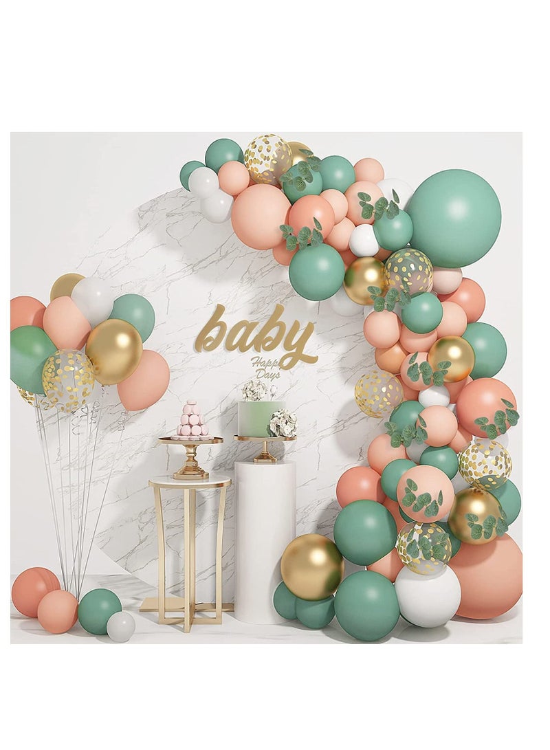 SYOSI Balloon Garland Arch Kit, Orange White Green and Gold Balloons Eucalyptus for Tropical Wedding Jungle Safari Greenery Baby Shower Birthday Party Decorations 126PCS Sage Olive Green Blush Peach - Image 1