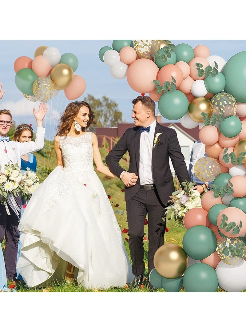 SYOSI Balloon Garland Arch Kit, Orange White Green and Gold Balloons Eucalyptus for Tropical Wedding Jungle Safari Greenery Baby Shower Birthday Party Decorations 126PCS Sage Olive Green Blush Peach - Image 2