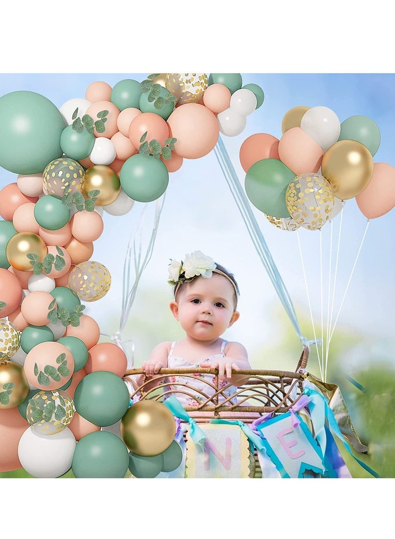 SYOSI Balloon Garland Arch Kit, Orange White Green and Gold Balloons Eucalyptus for Tropical Wedding Jungle Safari Greenery Baby Shower Birthday Party Decorations 126PCS Sage Olive Green Blush Peach - Image 3