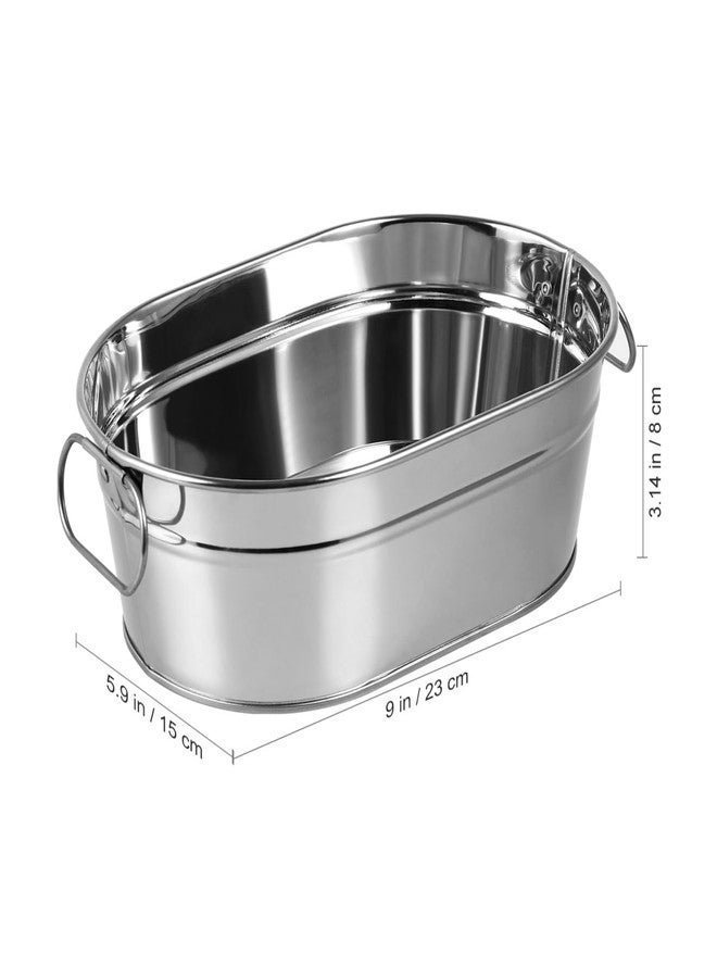 Vaguelly Tin Bucket Oval Galvanized Tub Metal Beverage Tub Wine Beer Bottle Bucket Wine Ice Holder Portable Party Drink Chiller Oval Storage Bin for Seafood Fried Chicken,8.9x6x3 - Image 5