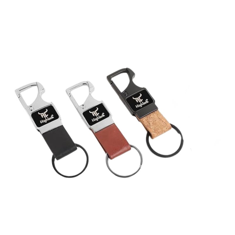 Highlark ® Luxury Metal & Leather Keychain |Modern Carabiner Hook |Premium Key Ring for Car, Bike, Office and Home Keys | Stylish Key Holder | Bottel opener keychain - Image 2