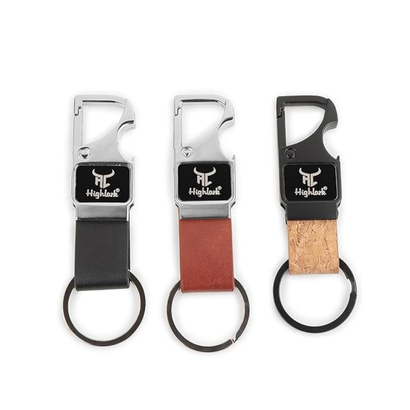 Highlark ® Luxury Metal & Leather Keychain |Modern Carabiner Hook |Premium Key Ring for Car, Bike, Office and Home Keys | Stylish Key Holder | Bottel opener keychain - Image 1