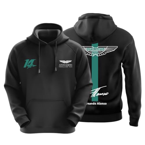 DUDEME AM 14 Motorsport Relaxed Fit Hoodie for Car Enthusiast Men & Women - Black, 100% Cotton, Car Printed | MO-004 | Large - Image 1