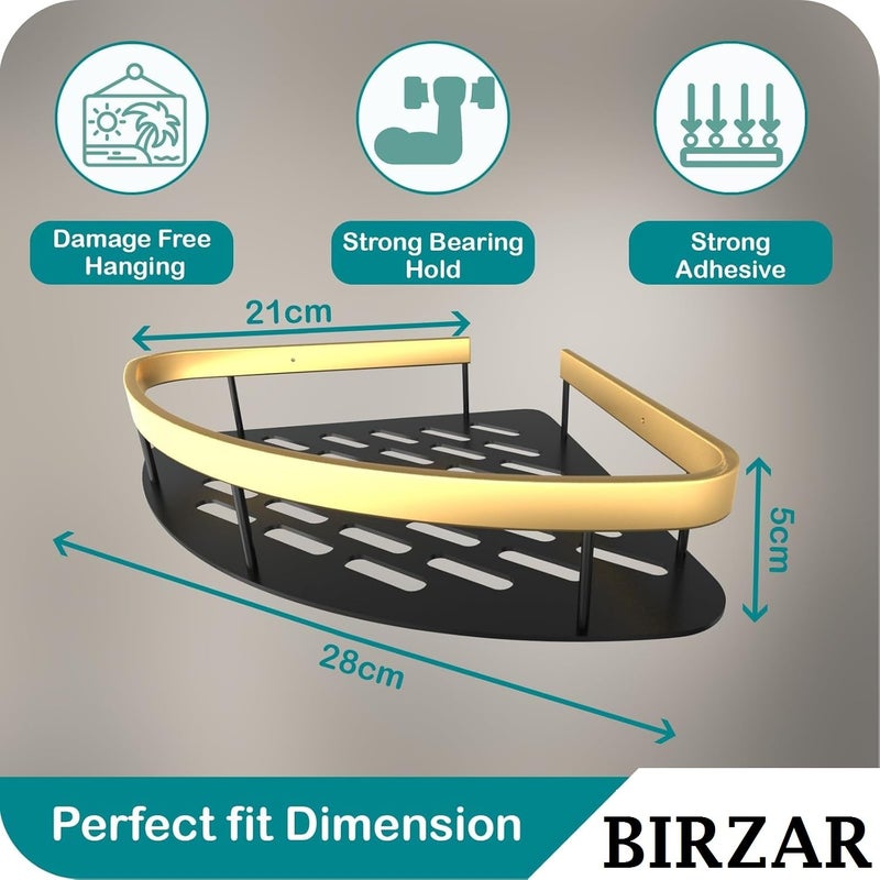 BIRZAR 1 Pcs Bathroom Accessories Aluminium Heavy Duty Self Adhesive Bathroom Corner Shelf for Wall Multipurpose Wall Mounted Bathroom Organiser Washroom Organizer Black - Image 2