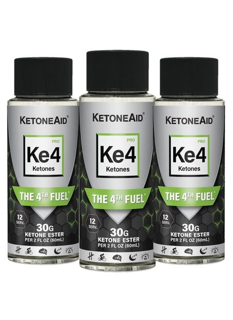 KE4 Pro Ketone Ester Drink | Not a Ketone Salt, No Sugar, No Caffeine | Exogenous D-BHB Ester | 12 Serving Per Bottle (3 Count)