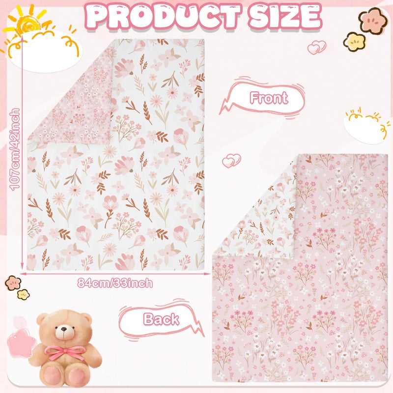 Hahafelt 4 Pieces Crib Bedding Set for Girls and Boys, Soft Baby Bedding Set Including Crib Skirt, Comforter, Sheet and Diaper Stacker for Nursery (Floral Theme) - Image 3