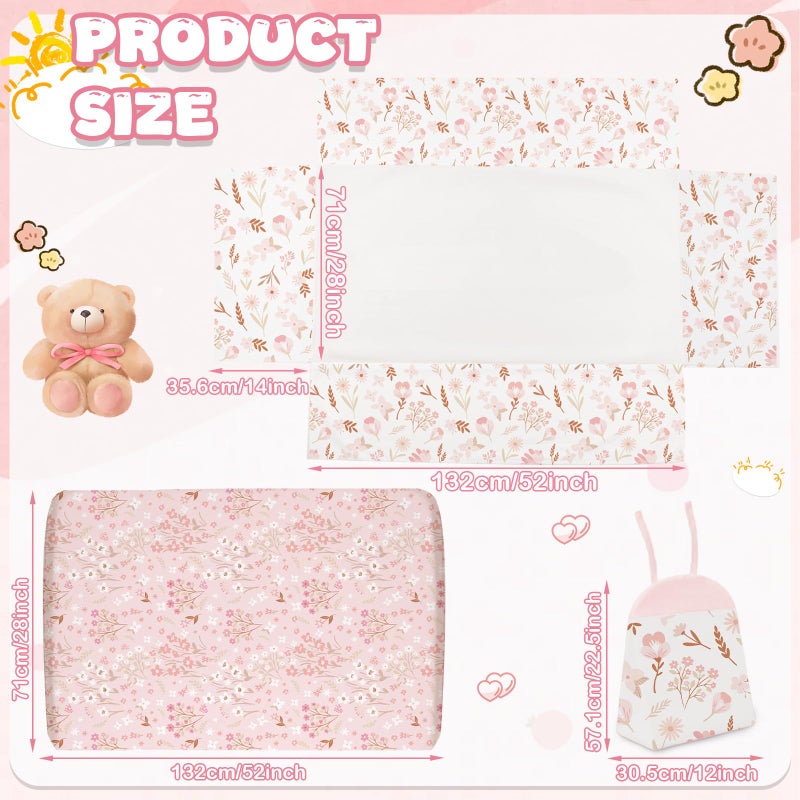Hahafelt 4 Pieces Crib Bedding Set for Girls and Boys, Soft Baby Bedding Set Including Crib Skirt, Comforter, Sheet and Diaper Stacker for Nursery (Floral Theme) - Image 2