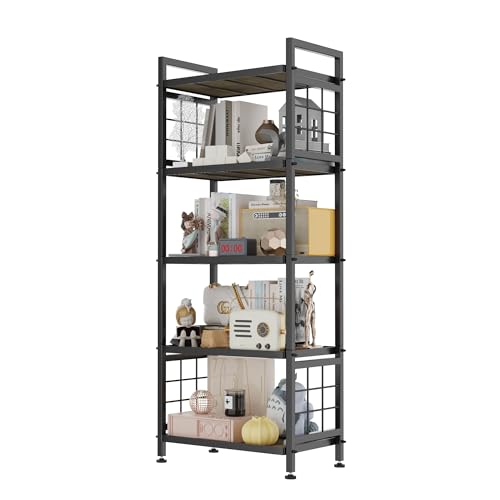 GIOTORENT 5Tier Pantry Shelves with Wooden Boards Heavy Duty Storage Shelves Book Shelf Adjustable Metal Shelving Unit for Kitchen Bathroom Laundry Organizer Sturdy RustResistant Black - Image 1