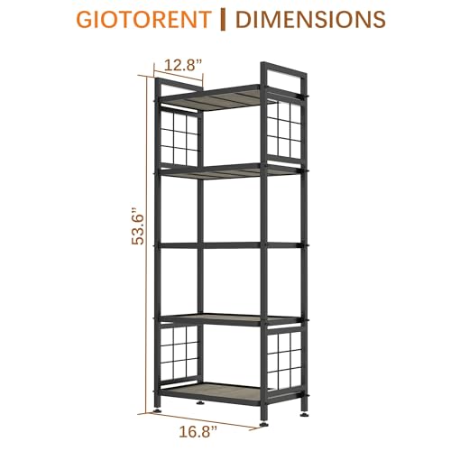 GIOTORENT 5Tier Pantry Shelves with Wooden Boards Heavy Duty Storage Shelves Book Shelf Adjustable Metal Shelving Unit for Kitchen Bathroom Laundry Organizer Sturdy RustResistant Black - Image 3