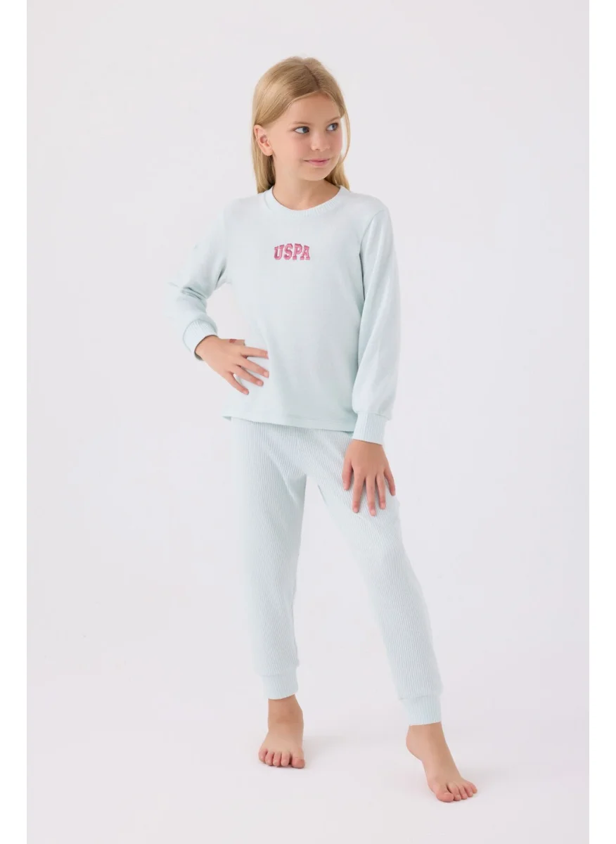 يو اس بولو اسن Us Polo Girls Long Sleeve Pajama Set US1987 Aqua Green