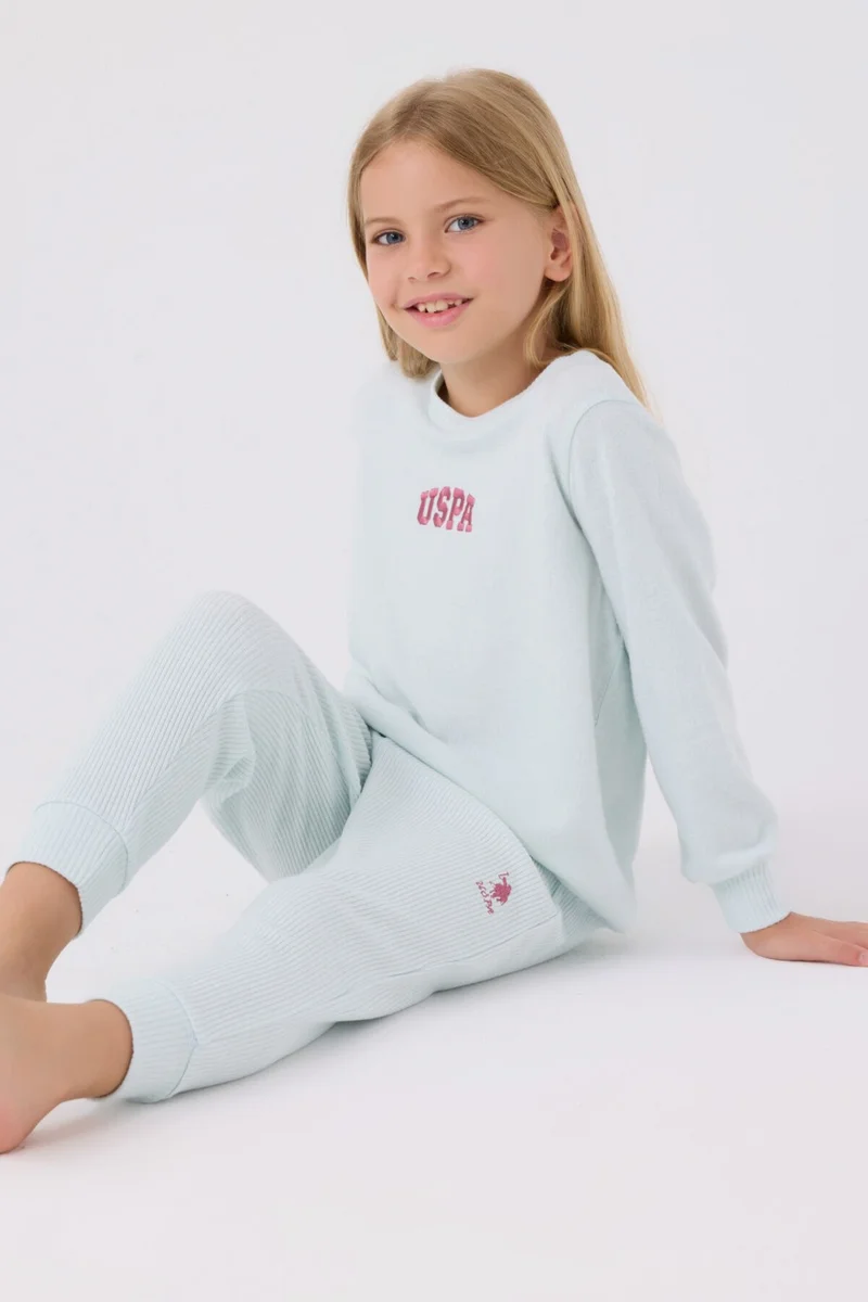 U.S. Polo Assn. Us Polo Girls Long Sleeve Pajama Set US1987 Aqua Green