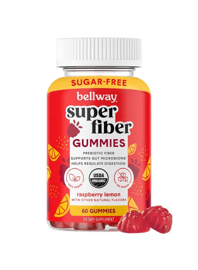 Bellway Super Fiber Gummies for Adults - Sugar Free Organic Fiber Supplement Gummies with 4g of Fiber per Serving - Prebiotic Chicory Root Fiber for Digestive Gut Health, Raspberry Lemon, 60 Count - Image 1
