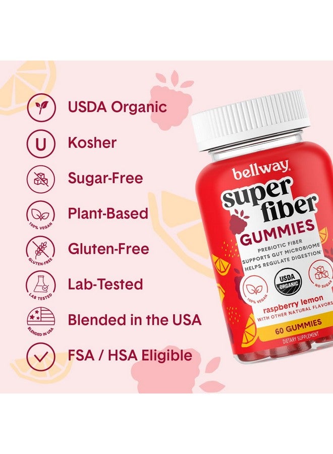 Bellway Super Fiber Gummies for Adults - Sugar Free Organic Fiber Supplement Gummies with 4g of Fiber per Serving - Prebiotic Chicory Root Fiber for Digestive Gut Health, Raspberry Lemon, 60 Count - Image 3