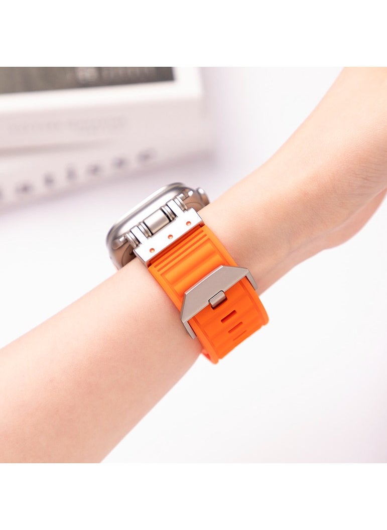 Samu - Apple Watchband  For Ultra 1/2 49mm, Series 9/8/SE2/7/6/SE/5/4/3/2/1 45mm/44mm/42mm Durable Metal Connector Band - Orange - Image 1