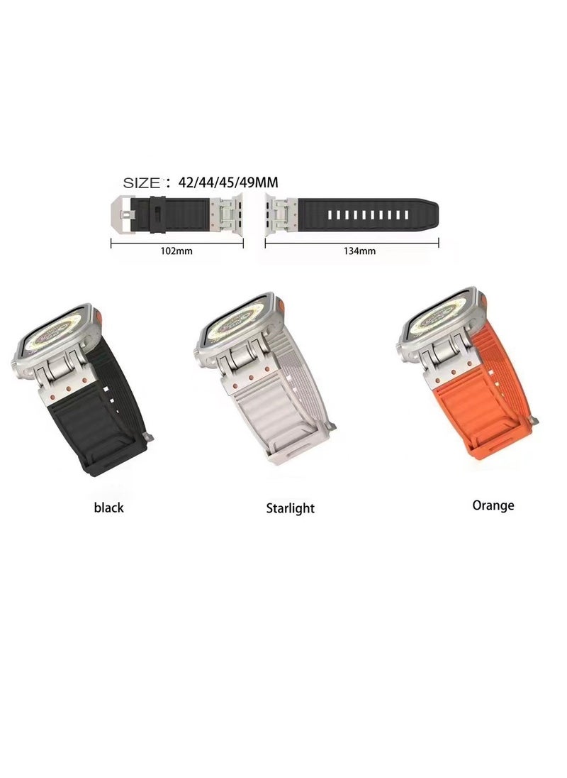 Samu - Apple Watchband  For Ultra 1/2 49mm, Series 9/8/SE2/7/6/SE/5/4/3/2/1 45mm/44mm/42mm Durable Metal Connector Band - Orange - Image 1