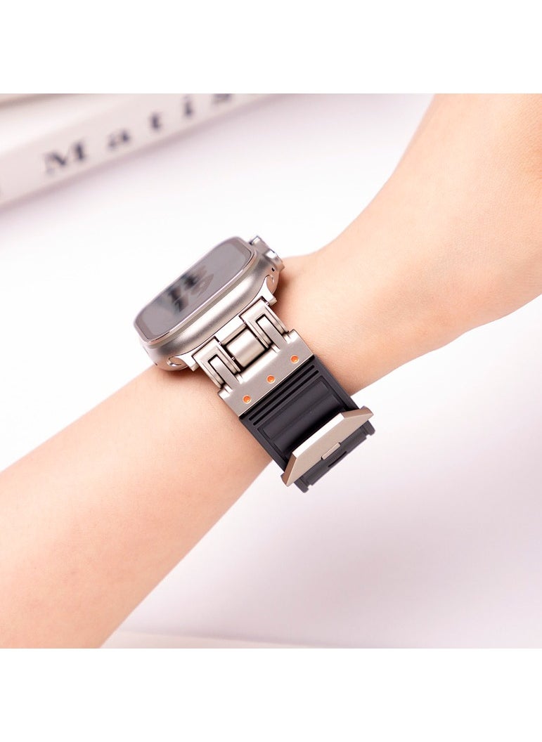 Samu - Apple Watchband  For Ultra 1/2 49mm, Series 9/8/SE2/7/6/SE/5/4/3/2/1 45mm/44mm/42mm Durable Metal Connector Band - Orange - Image 1
