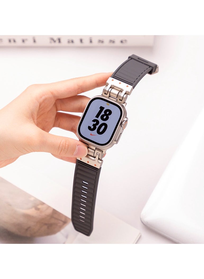 Samu - Apple Watchband  For Ultra 1/2 49mm, Series 9/8/SE2/7/6/SE/5/4/3/2/1 45mm/44mm/42mm Durable Metal Connector Band - Orange - Image 1