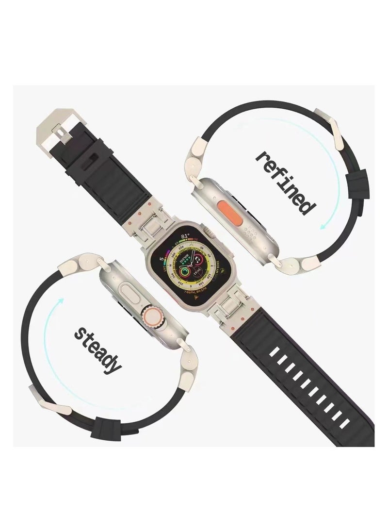 Samu - Apple Watchband  For Ultra 1/2 49mm, Series 9/8/SE2/7/6/SE/5/4/3/2/1 45mm/44mm/42mm Durable Metal Connector Band - Orange - Image 1
