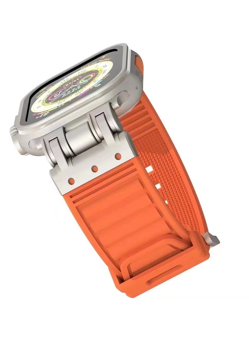 Samu - Apple Watchband  For Ultra 1/2 49mm, Series 9/8/SE2/7/6/SE/5/4/3/2/1 45mm/44mm/42mm Durable Metal Connector Band - Orange - Image 1