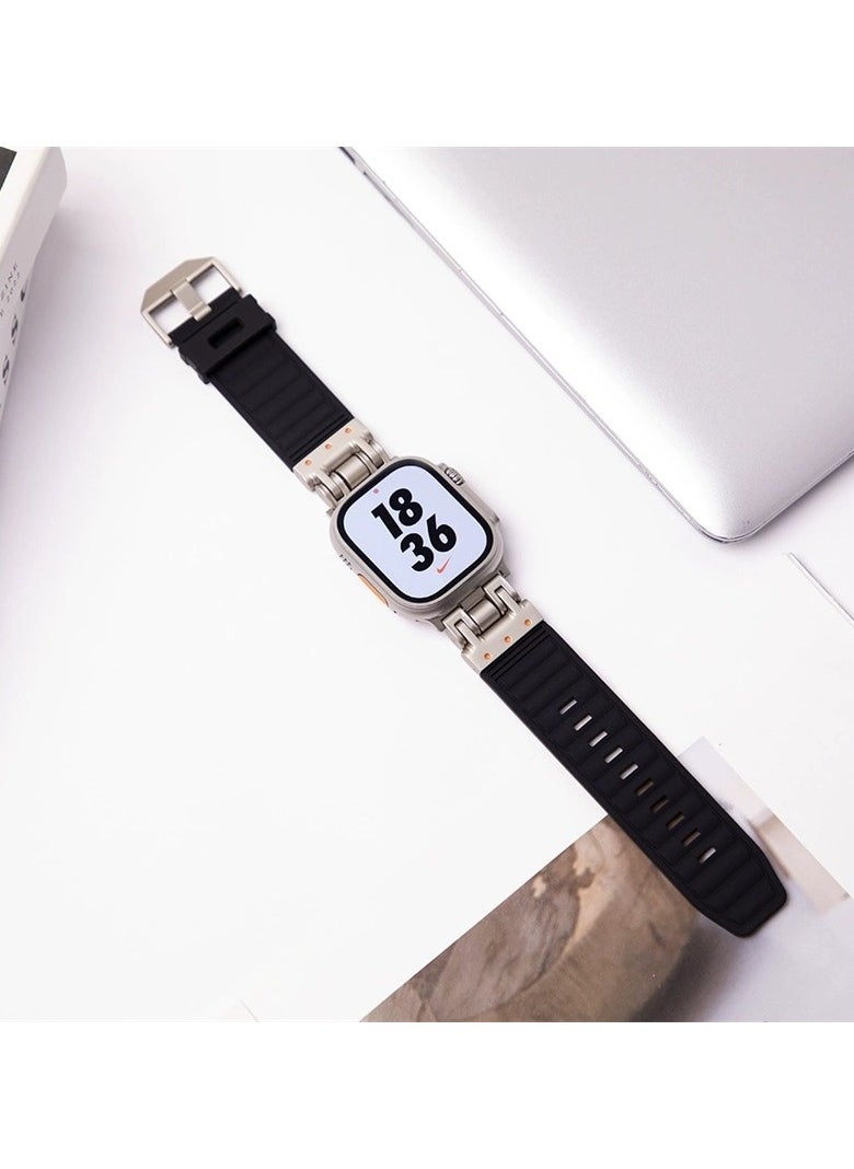 Samu - Apple Watchband  For Ultra 1/2 49mm, Series 9/8/SE2/7/6/SE/5/4/3/2/1 45mm/44mm/42mm Durable Metal Connector Band - Orange - Image 1