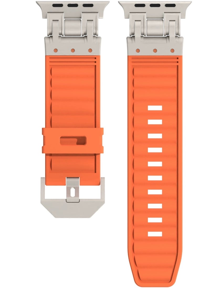 Samu - Apple Watchband  For Ultra 1/2 49mm, Series 9/8/SE2/7/6/SE/5/4/3/2/1 45mm/44mm/42mm Durable Metal Connector Band - Orange - Image 1
