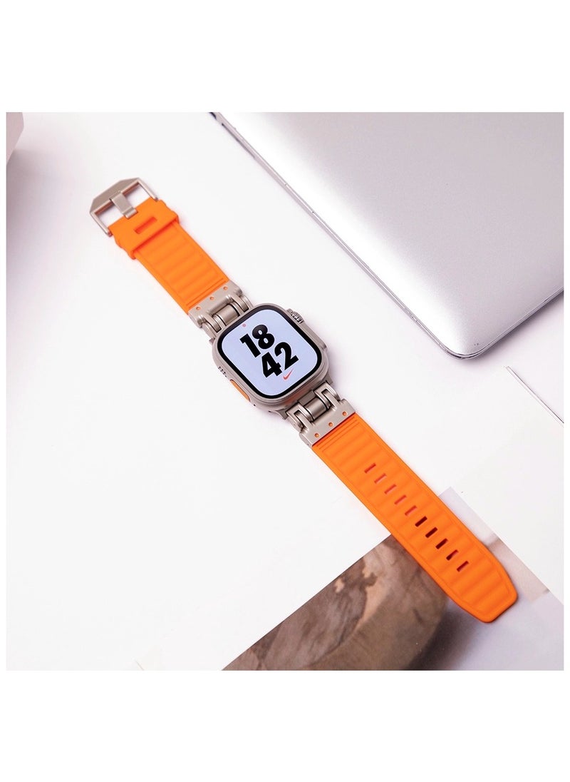 Samu - Apple Watchband  For Ultra 1/2 49mm, Series 9/8/SE2/7/6/SE/5/4/3/2/1 45mm/44mm/42mm Durable Metal Connector Band - Orange - Image 1