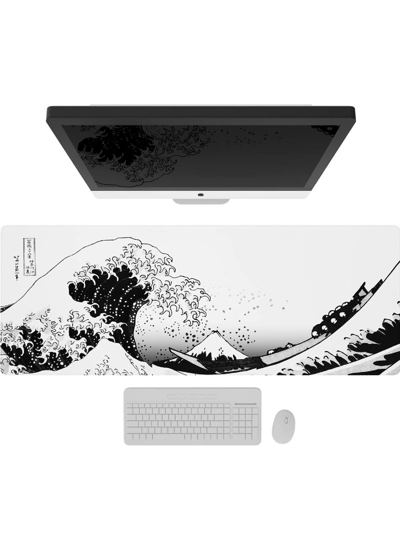 Rock Pow - Large Gaming Mouse Pad with Stitched Edges Japanese Wave Anime Desk Mat Extended XL Mousepad with Anti-Slip Base Spill-Resistant Desk Pad for Keyboard and Mouse 800 * 300 * 3mm - Image 1