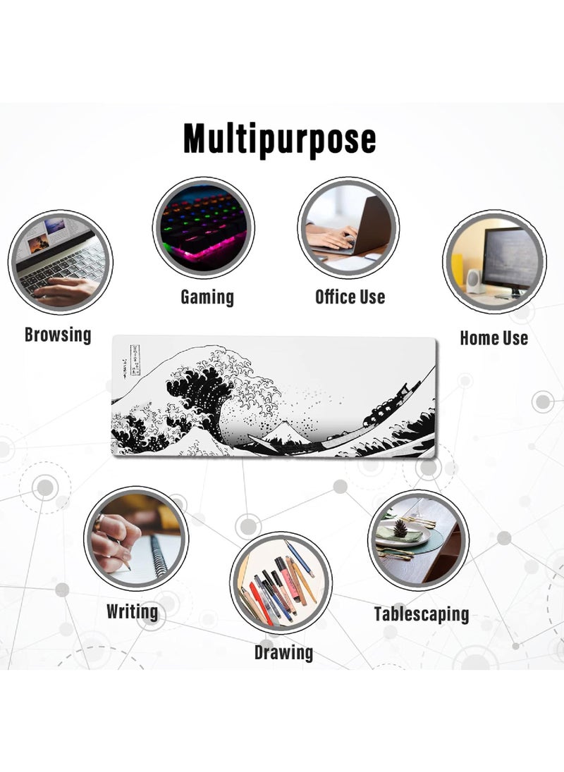 Rock Pow - Large Gaming Mouse Pad with Stitched Edges Japanese Wave Anime Desk Mat Extended XL Mousepad with Anti-Slip Base Spill-Resistant Desk Pad for Keyboard and Mouse 800 * 300 * 3mm - Image 1