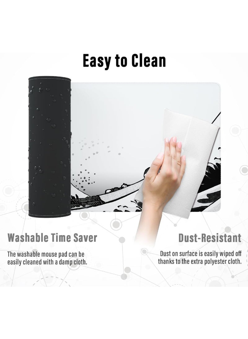 Rock Pow - Large Gaming Mouse Pad with Stitched Edges Japanese Wave Anime Desk Mat Extended XL Mousepad with Anti-Slip Base Spill-Resistant Desk Pad for Keyboard and Mouse 800 * 300 * 3mm - Image 1
