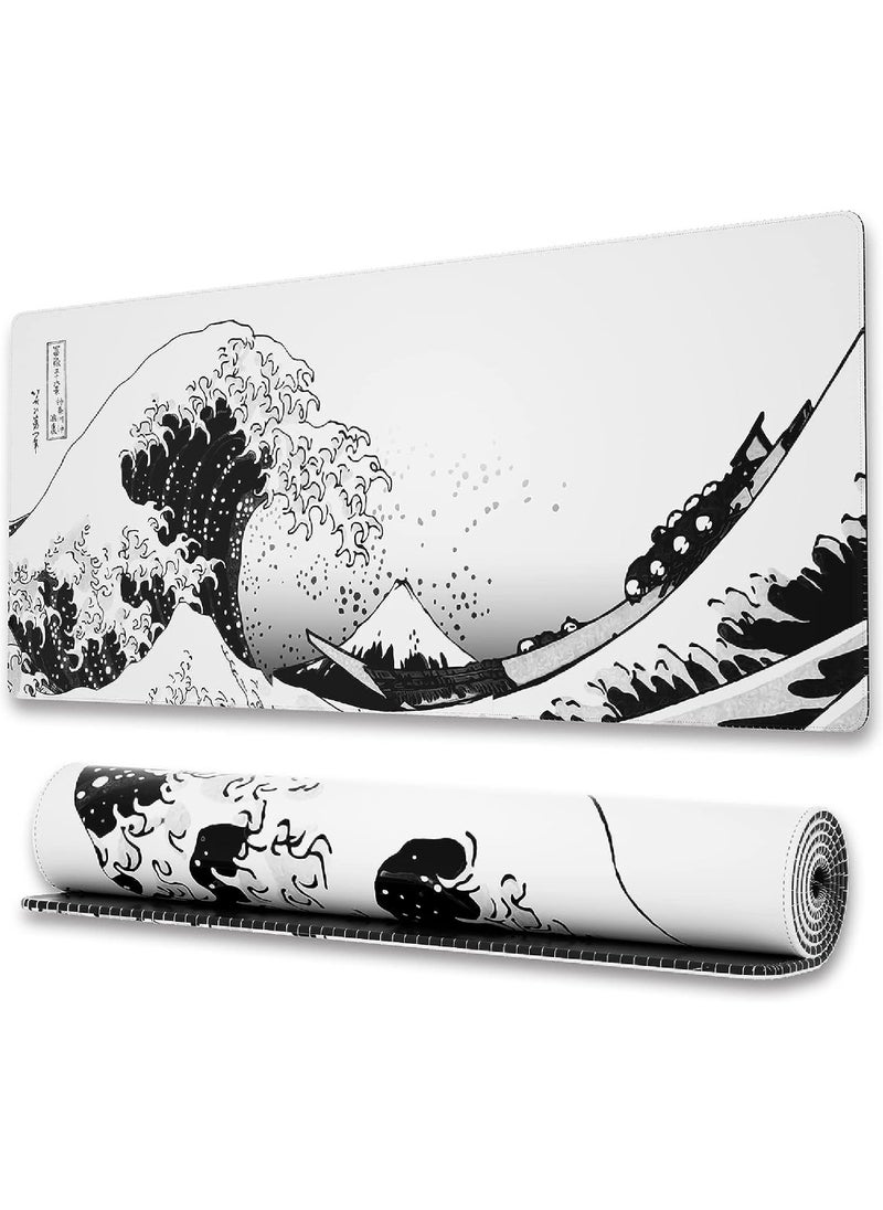 Rock Pow - Large Gaming Mouse Pad with Stitched Edges Japanese Wave Anime Desk Mat Extended XL Mousepad with Anti-Slip Base Spill-Resistant Desk Pad for Keyboard and Mouse 800 * 300 * 3mm - Image 1