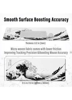 Rock Pow Large Gaming Mouse Pad with Stitched Edges Japanese Wave Anime Desk Mat Extended XL Mousepad with Anti-Slip Base Spill-Resistant Desk Pad for Keyboard and Mouse 800 * 300 * 3mm  - Image 5