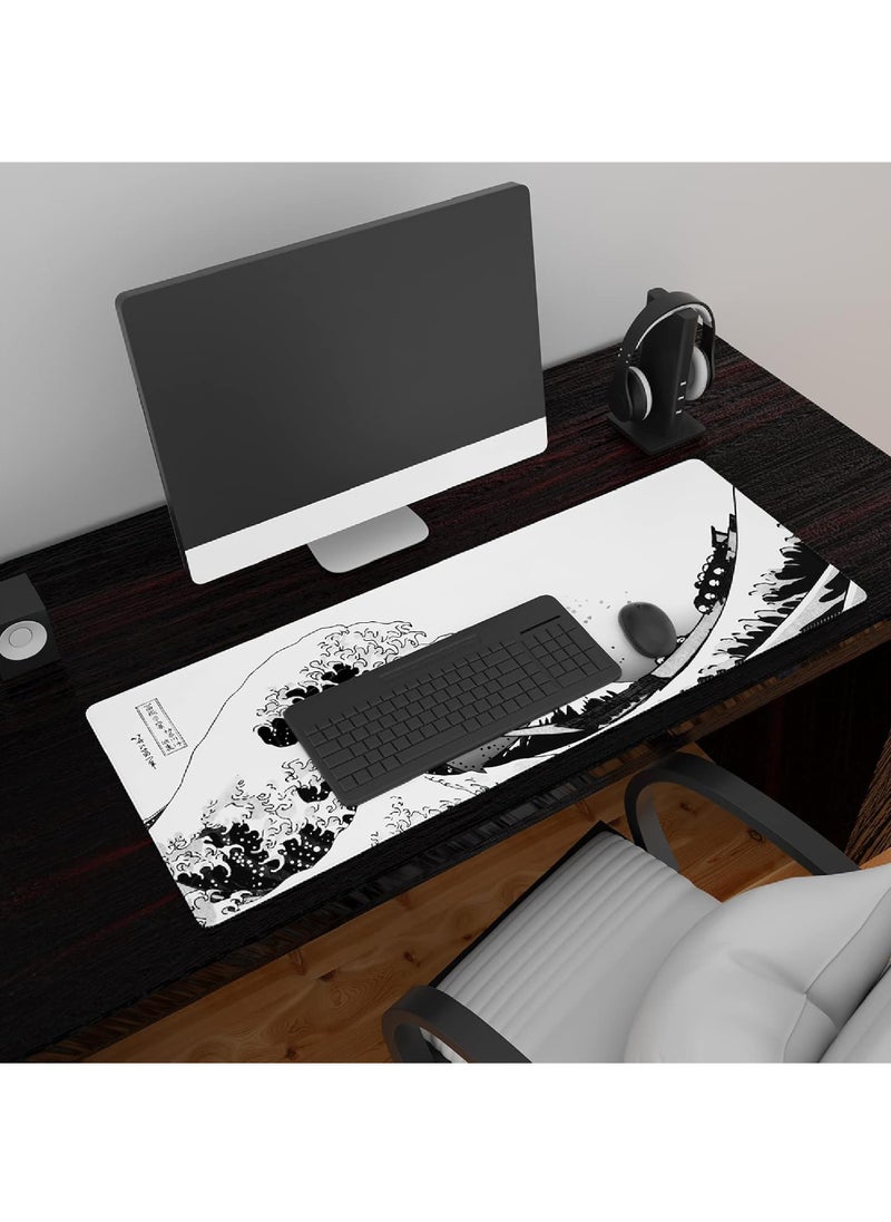 Rock Pow - Large Gaming Mouse Pad with Stitched Edges Japanese Wave Anime Desk Mat Extended XL Mousepad with Anti-Slip Base Spill-Resistant Desk Pad for Keyboard and Mouse 800 * 300 * 3mm - Image 1